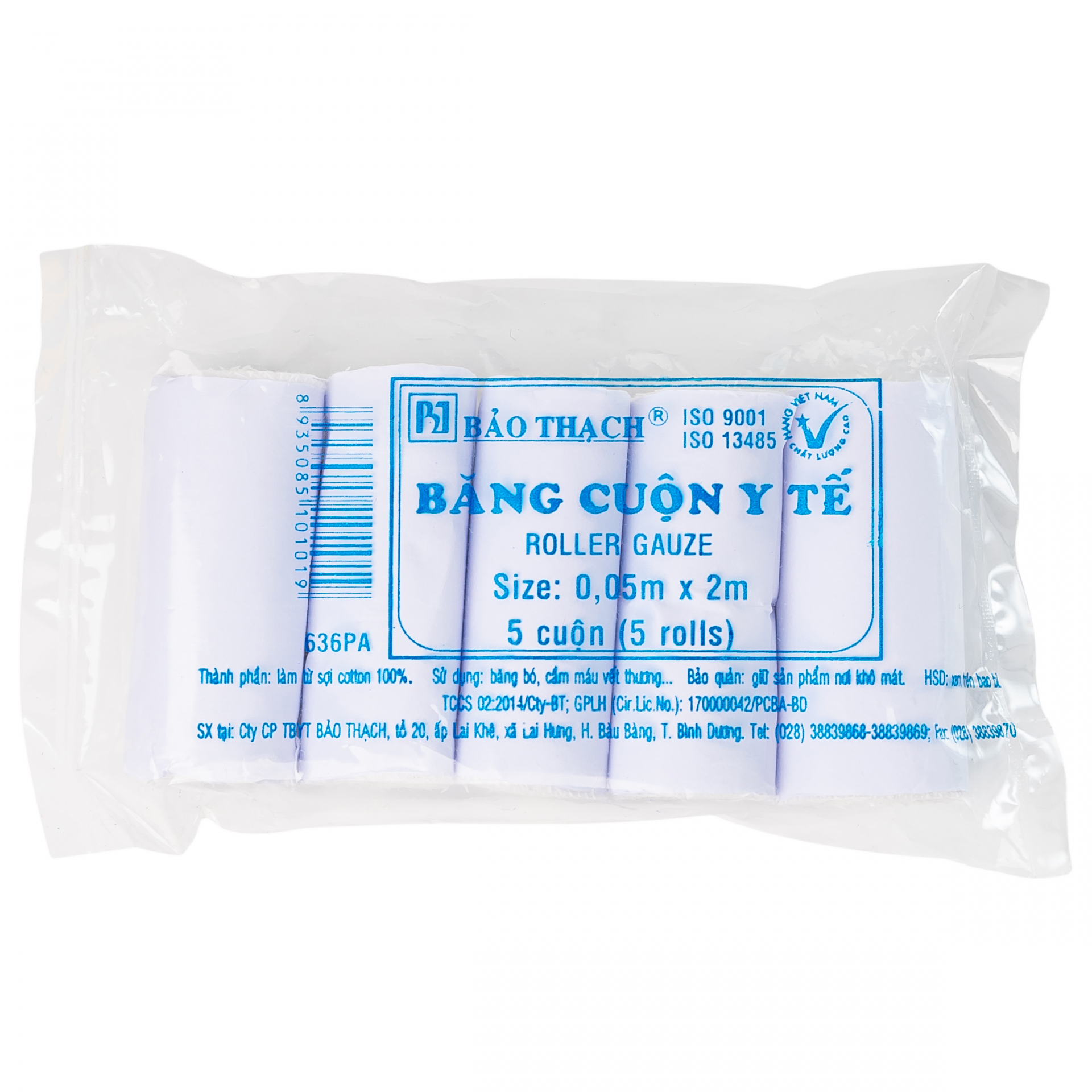 Băng cuộn y tế (0.05m x 2m - 5 cuộn) Bảo Thạch dùng để băng vết thương