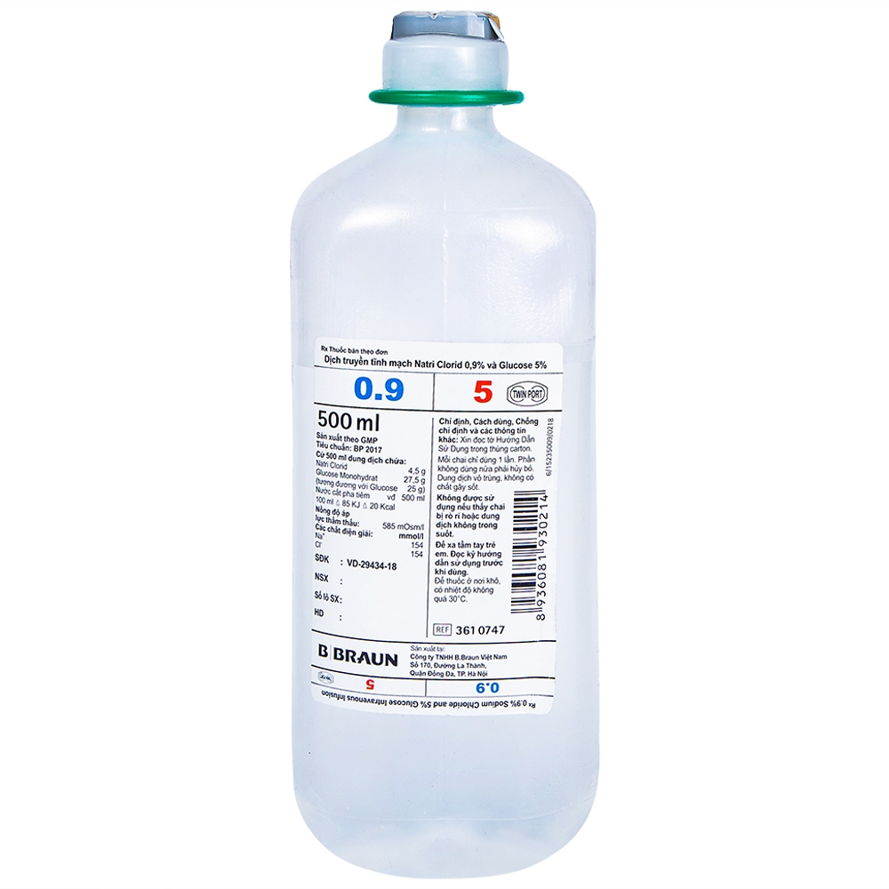 Hình ảnh Dịch truyền tĩnh mạch Natri Clorid 0,9% và Glucose 5% B.Braun làm dung môi pha tiêm truyền (500ml)