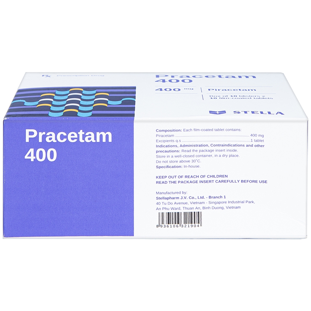Hình ảnh Viên nén Pracetam 400 Stella điều trị chóng mặt, suy giảm trí nhớ (10 vỉ x 10 viên)