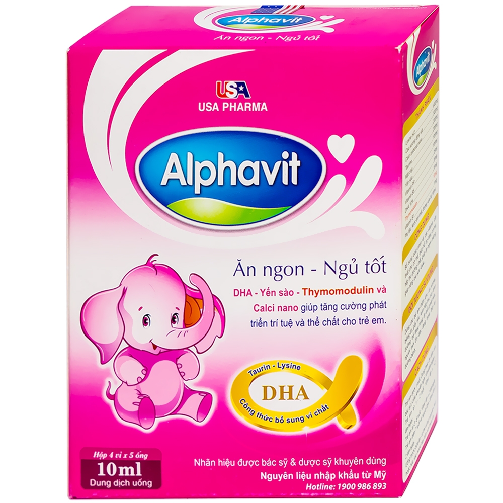 Dung dịch uống Alphavit giúp ăn ngon, ngủ tốt, tăng cường phát triển trí tuệ (4 vỉ x 5 ống)