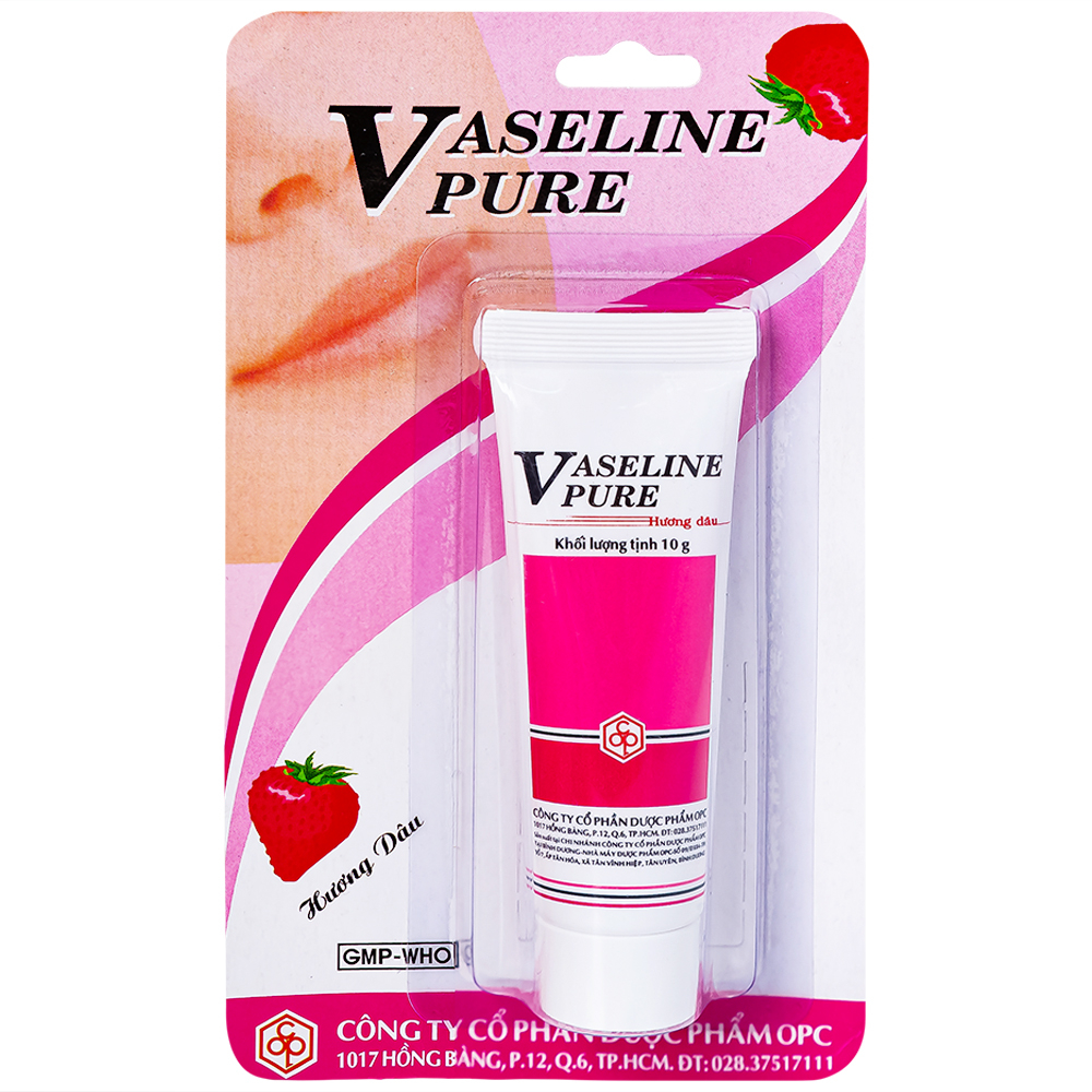 Kem dưỡng ẩm Vaseline Pure OPC hương dâu phòng nứt môi, khô môi, nứt da bàn chân, bàn tay (10g)