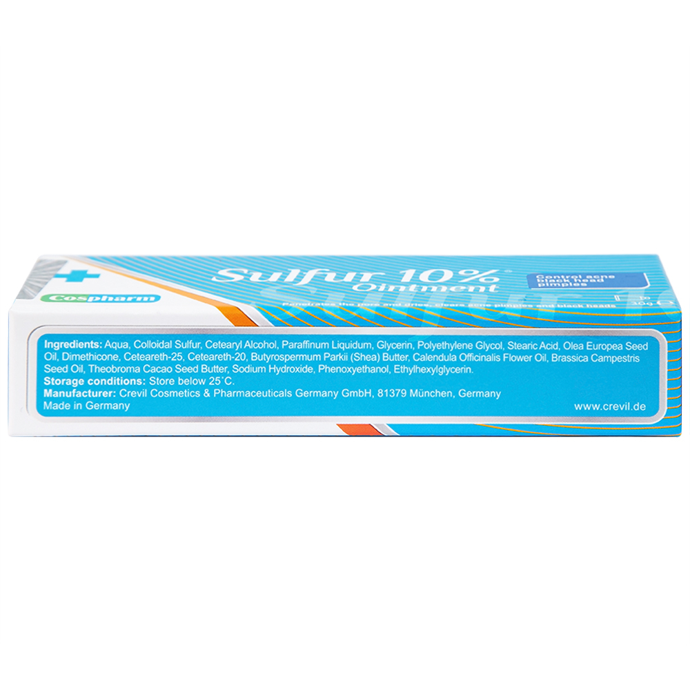 Hình ảnh Kem mụn Sulfur 10% Ointment Cospharm ngăn ngừa mụn và chăm sóc da mặt (30g)