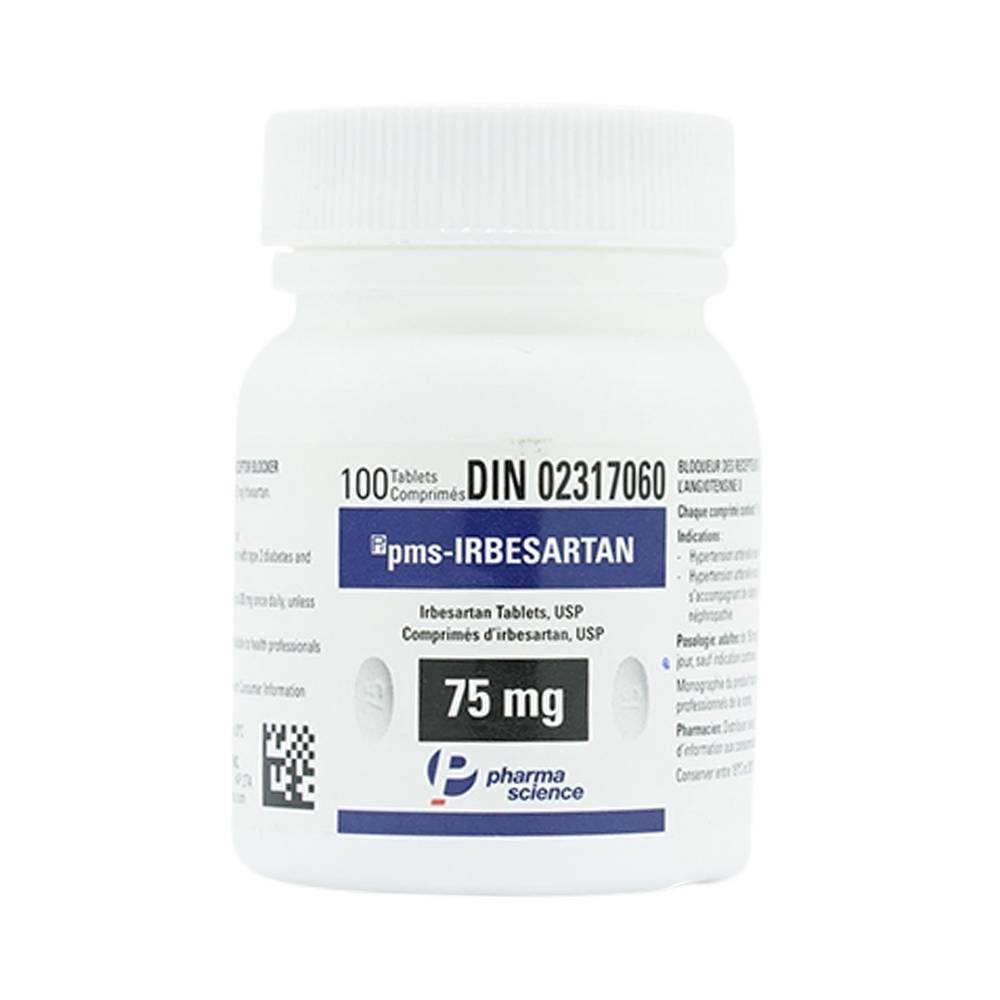 Hình ảnh Viên nén PMS-Irbesartan 75mg Pharmascience điều trị tăng huyết áp vô căn, đái tháo đường tuýp 2 (100 viên) 