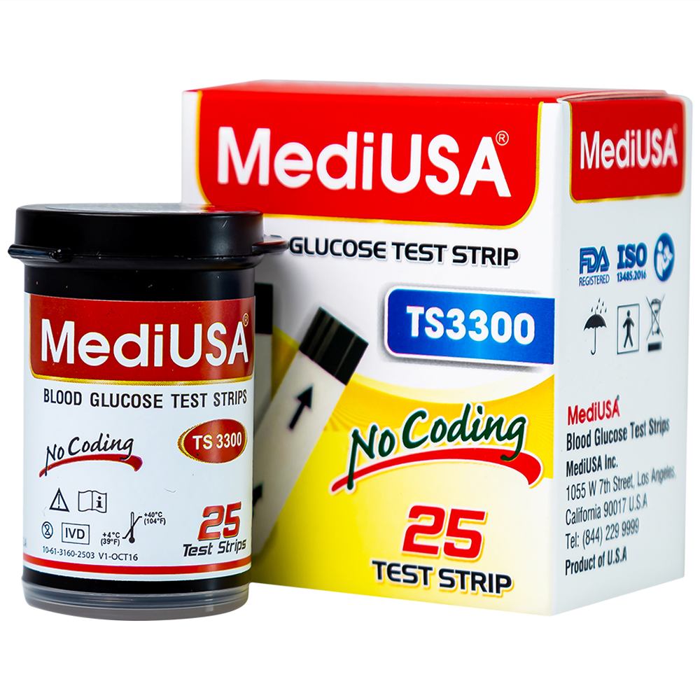 Hình ảnh Que thử đường huyết MediUSA TS3300 dùng cho máy đo đương huyết GM3300 kiểm tra nồng độ đường trong máu (25 cái)