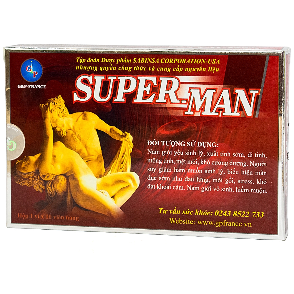 Hình ảnh Viên uống Super Man G&P France bổ thận, tráng dương, tăng cường sinh lý ở nam giới (1 vỉ x 10 viên)