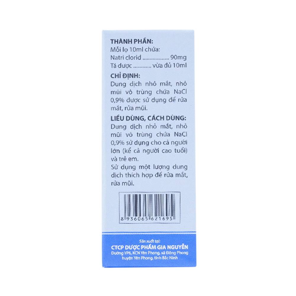 Hình ảnh Thuốc nhỏ mắt, nhỏ mũi Natri Clorid 0.9% Gia Nguyễn dùng để rửa mắt, mũi (10ml)