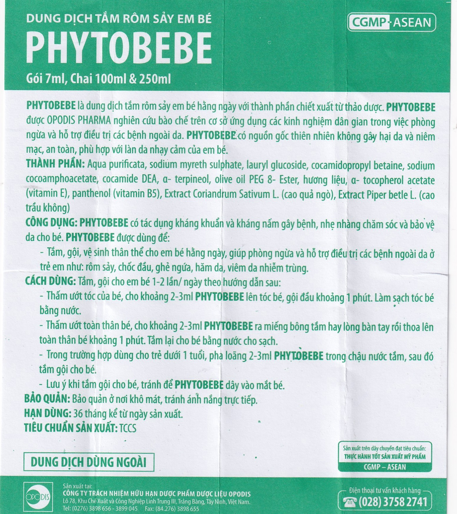 Hình ảnh Dung dịch tắm rôm sảy em bé PhytoBeBe Opodis Pharma (250ml)