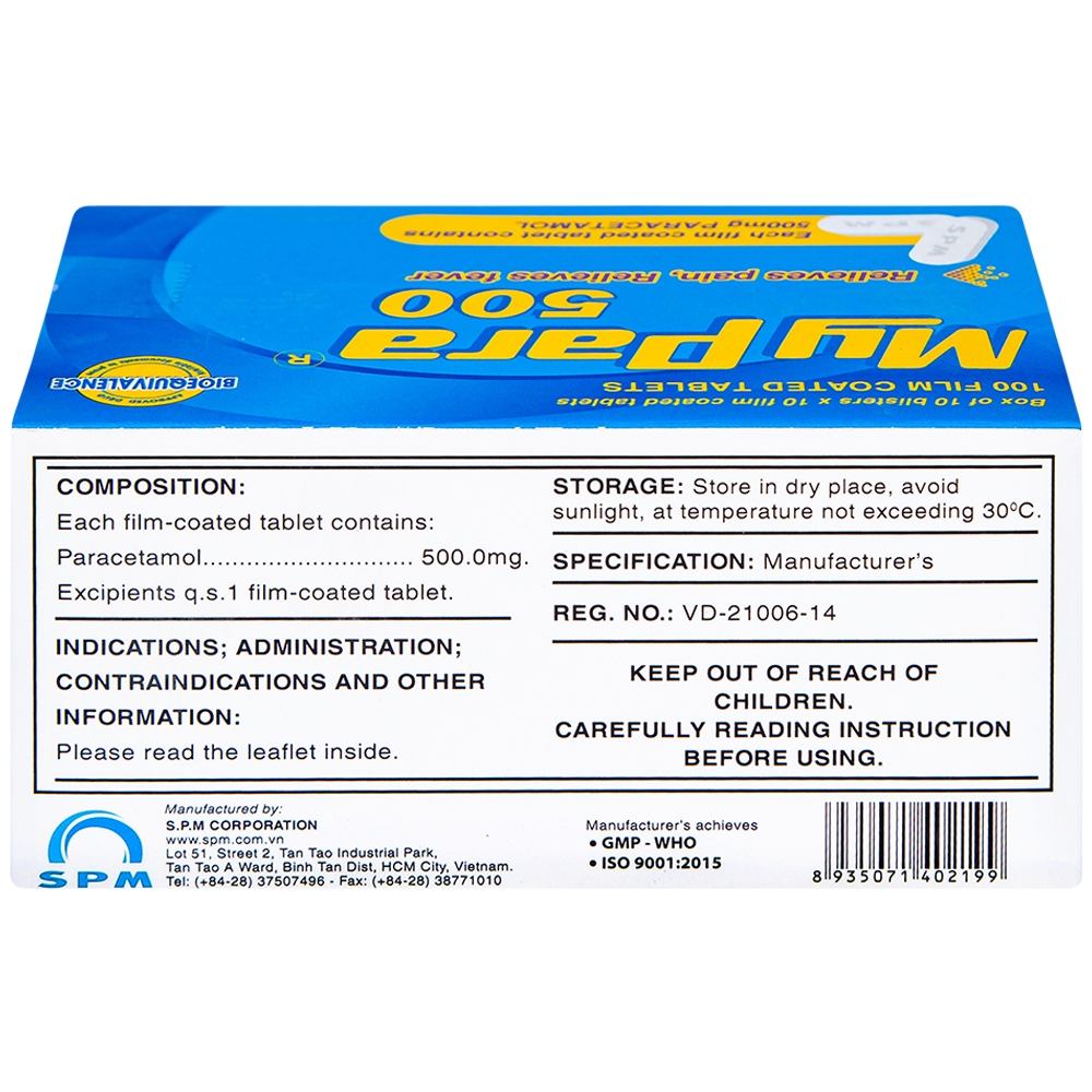 Hình ảnh Thuốc My Para 500mg S.P.M hỗ trợ giảm đau hạ sốt (10 vỉ x 10 viên)	