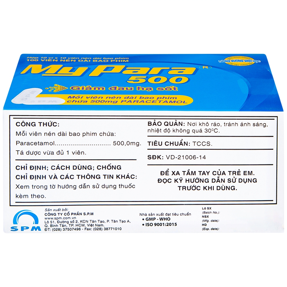 Hình ảnh Thuốc My Para 500mg S.P.M hỗ trợ giảm đau hạ sốt (10 vỉ x 10 viên)	