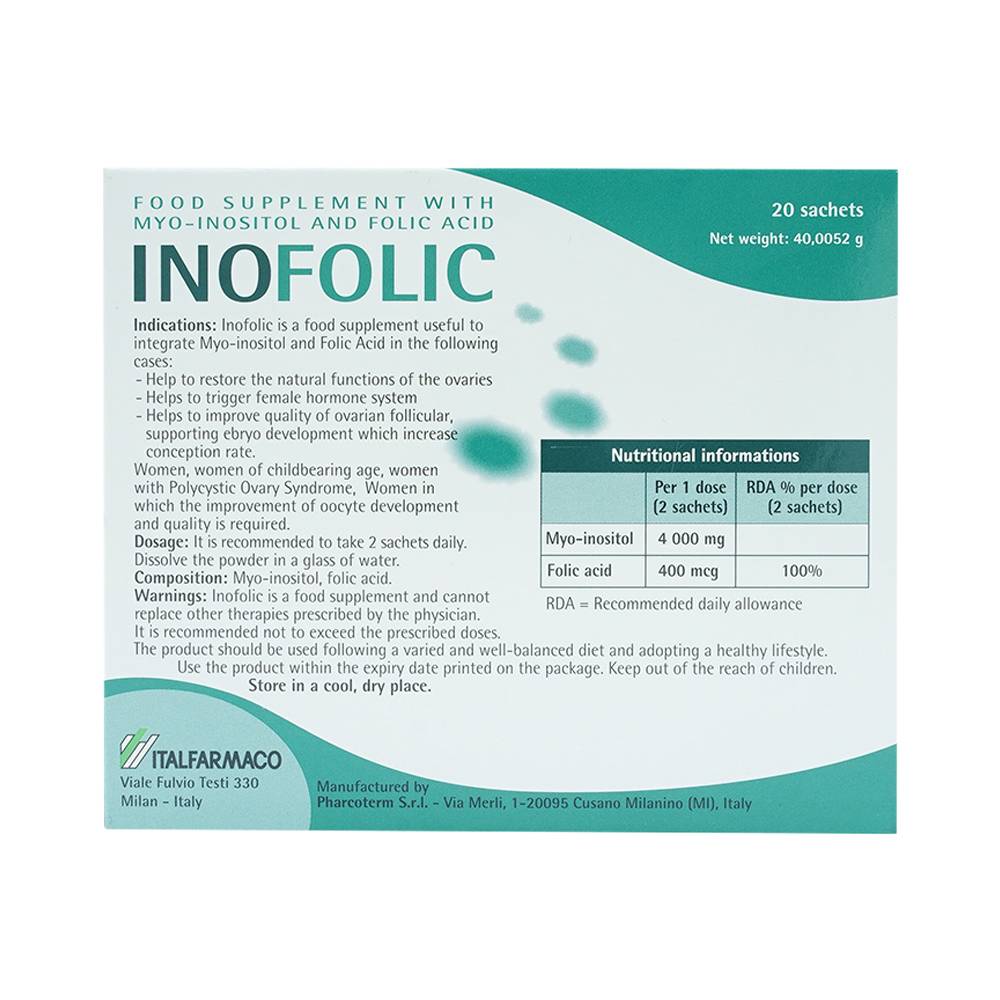 Hình ảnh Bột Inofolic Italfarmaco hỗ trợ phục hồi hoạt động tự nhiên của buồng trứng, kích hoạt nội tiết tố nữ (20 gói)