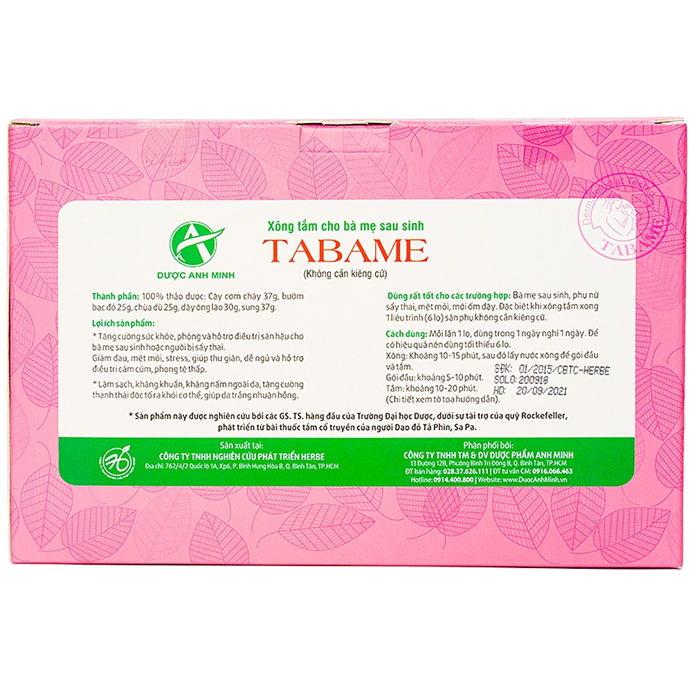 Hình ảnh Xông tắm cho bà mẹ sau sinh Tabame Herbe tăng cường sức khỏe, hỗ trợ điều trị sản hậu (3 chai)