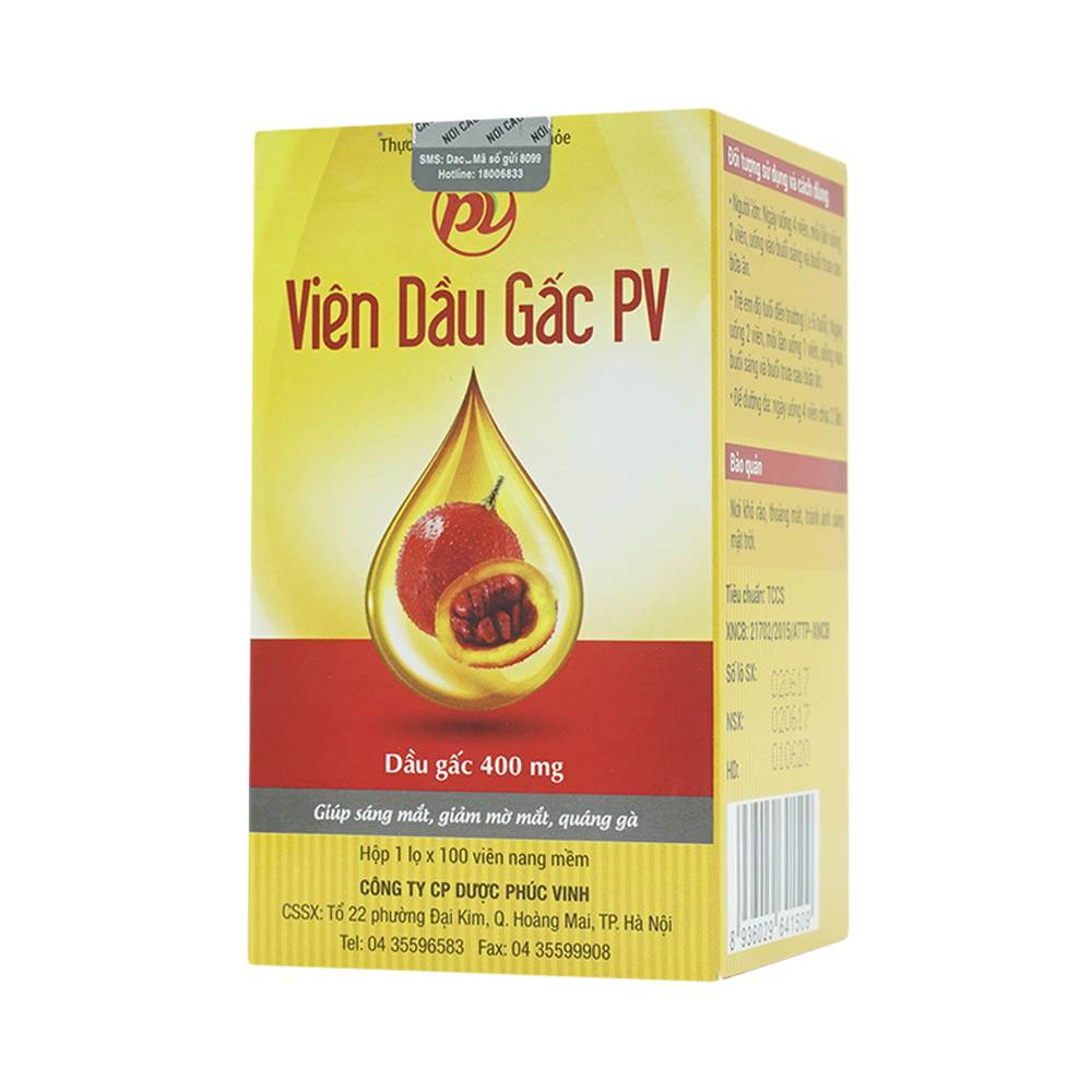 Hình ảnh Viên Dầu Gấc PV hỗ trợ giúp làm sáng mắt, giảm khô mắt, mờ mắt, quáng gà (100 viên)
