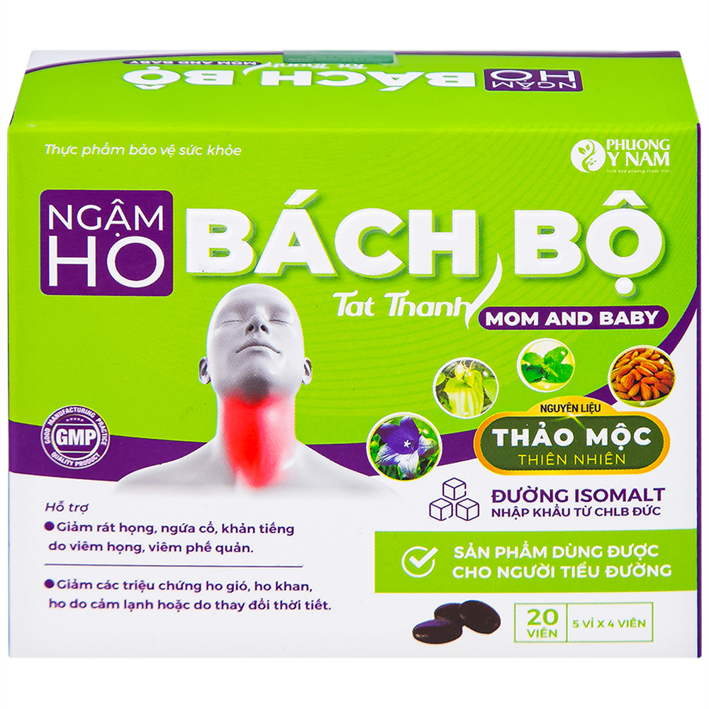 Hình ảnh Viên ngậm ho Bách Bộ Mom And Baby Tất Thành hỗ trợ giảm rát họng, ngứa cổ, khản tiếng (5 vỉ x 4 viên)