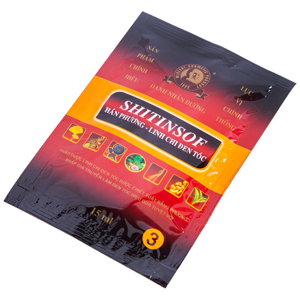 Hình ảnh Dầu gội Shitinsof Hán Phương - Linh Chi Đen Tóc Danh Nhân Đường 15ml nhuộm đen và dưỡng tóc (3 gói)