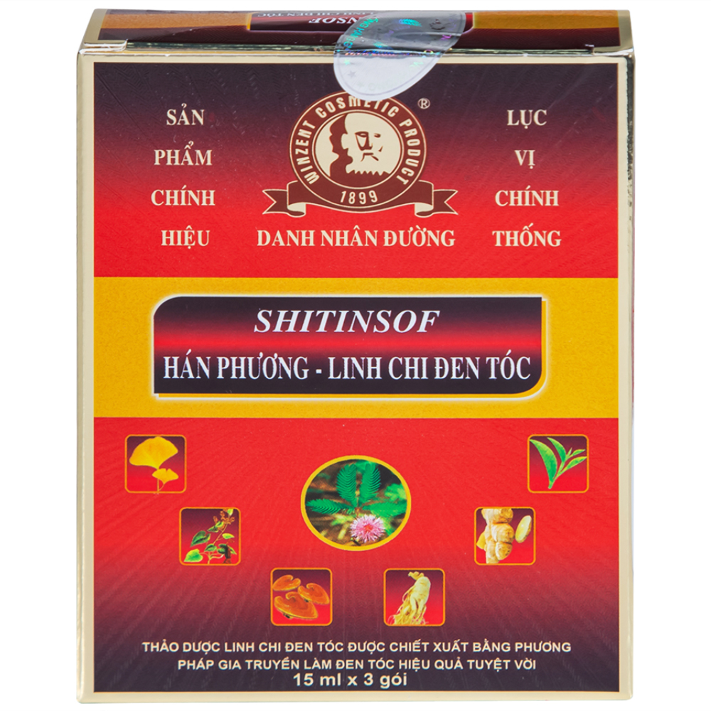 Hình ảnh Dầu gội Shitinsof Hán Phương - Linh Chi Đen Tóc Danh Nhân Đường 15ml nhuộm đen và dưỡng tóc (3 gói)