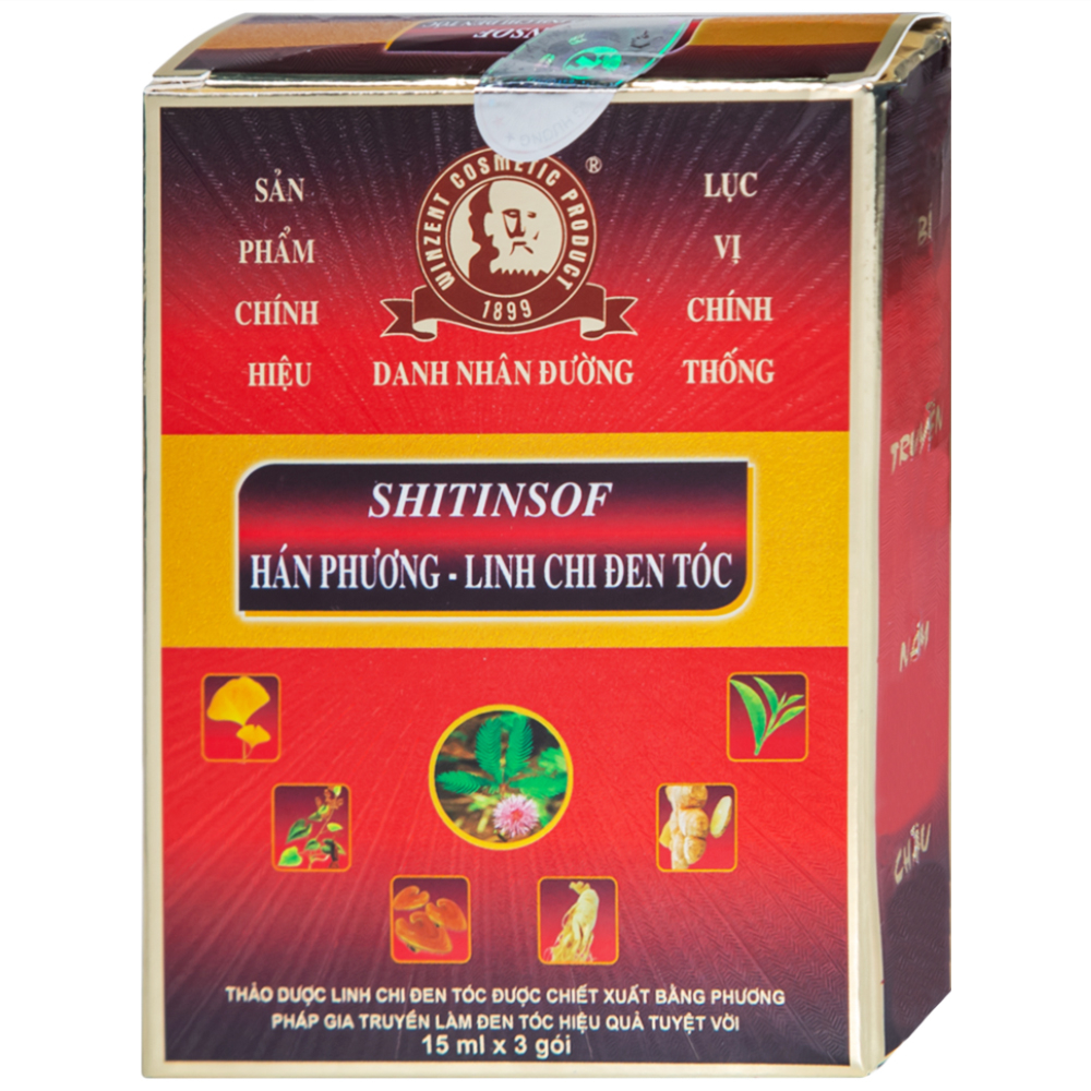 Hình ảnh Dầu gội Shitinsof Hán Phương - Linh Chi Đen Tóc Danh Nhân Đường 15ml nhuộm đen và dưỡng tóc (3 gói)