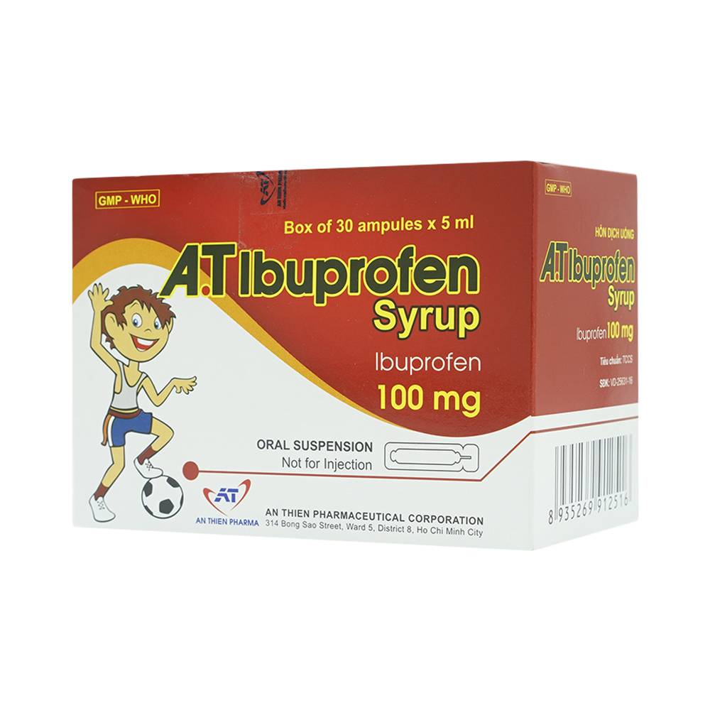 Hình ảnh Siro A.T Ibuprofen 100mg An Thiên giảm đau, kháng viêm, hạ sốt (30 ống x 5ml)