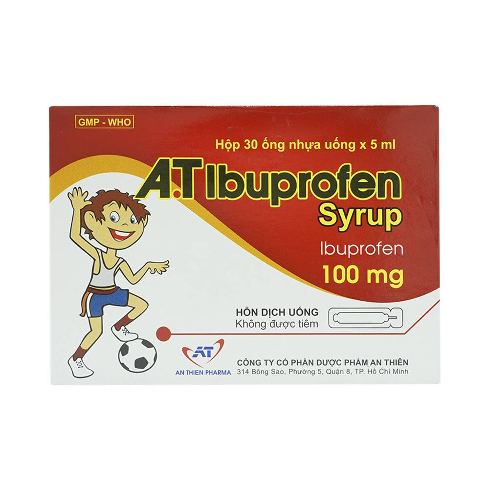 Hình ảnh Siro A.T Ibuprofen 100mg An Thiên giảm đau, kháng viêm, hạ sốt (30 ống x 5ml)