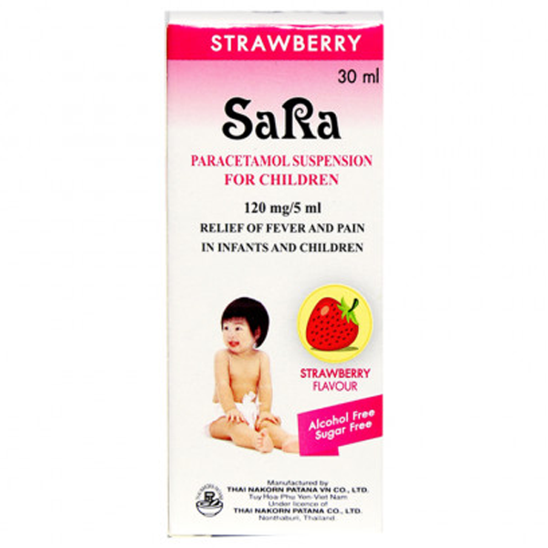 Hình ảnh Hỗn dịch SaRa For Children 120mg/5ml Thai Nakorn Patana - hương dâu - hạ sốt và giảm đau (30ml)