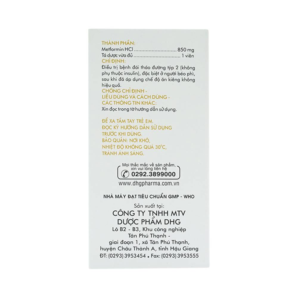 Hình ảnh Thuốc Glumeform 850 DHG điều trị bệnh đái tháo đường típ 2 (10 vỉ x 5 viên)