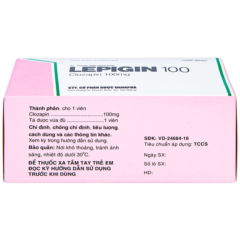 Hình ảnh Viên nén Lepigin 100 Danapha điều trị tâm thần phân liệt mãn tính (10 vỉ x 10 viên)