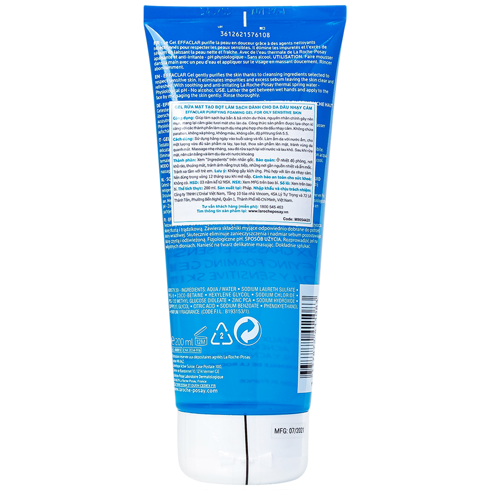 Hình ảnh Gel rửa mặt tạo bọt La Roche-Posay Effaclar Purifying Foaming Gel For Oily Sensitive Skin cho da dầu nhạy cảm (200ml)
