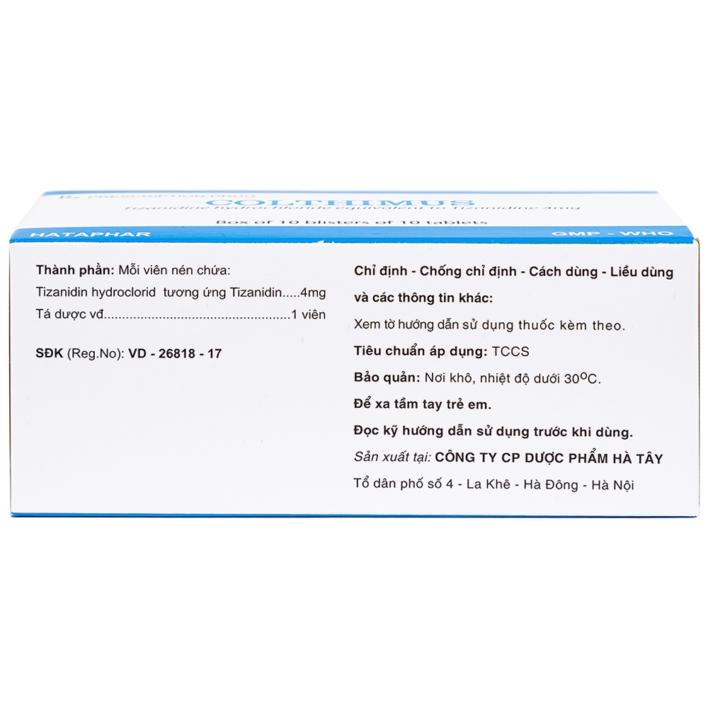 Hình ảnh Thuốc Colthimus Hataphar điều trị triệu chứng co cứng cơ (10 vỉ x 10 viên)