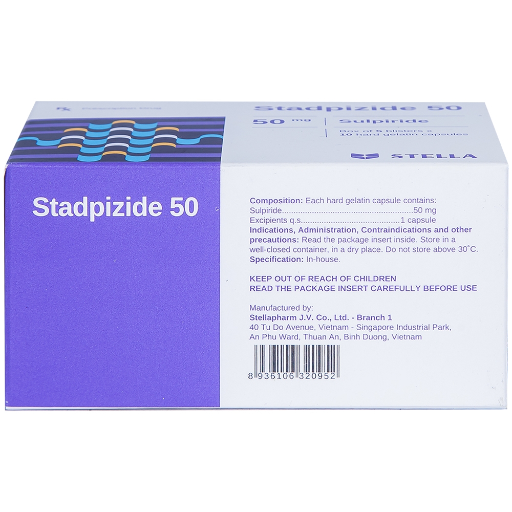 Hình ảnh Thuốc Stadpizide 50 Stella điều trị triệu chứng ngắn ngày lo âu, tâm thần phân liệt (5 vỉ x 10 viên) 