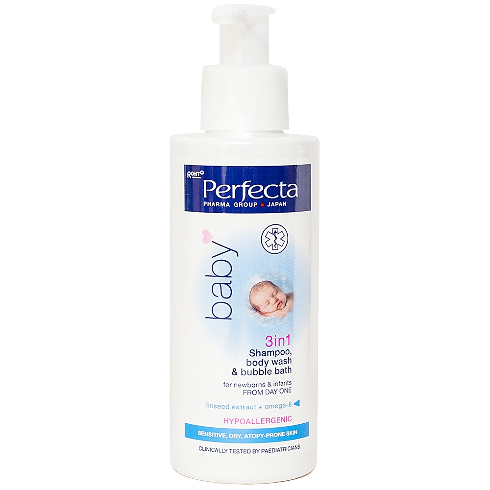 Hình ảnh Gel tắm gội 3 trong 1 cho trẻ từ 1 ngày tuổi Perfecta Baby Rohto dưỡng ẩm da (150ml)