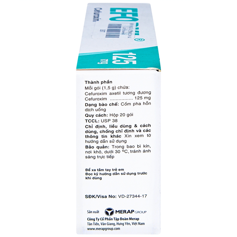 Hình ảnh Cốm Efodyl 125mg Merap điều trị nhiễm khuẩn nhẹ đến vừa (20 gói)
