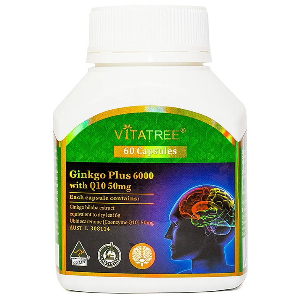 Viên uống Ginkgo Plus 6000 With Q10 50mg Vitatree hỗ trợ cải thiện trí nhớ (60 viên)