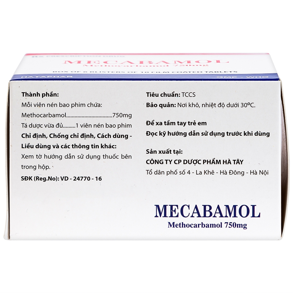 Hình ảnh Viên nén Mecabamol 750mg Hà Tây điều trị các bệnh lý cơ xương cấp tính (6 vỉ x 10 viên)