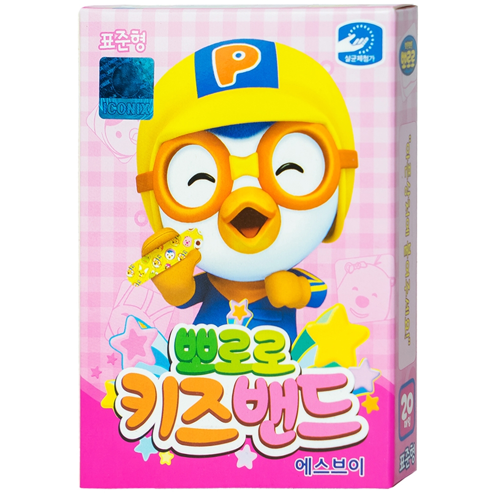 Băng keo cá nhân in hình Pororo Kids Band 72mm x 18mm Young Chemical bảo vệ vết thương dành cho trẻ nhỏ (20 miếng)