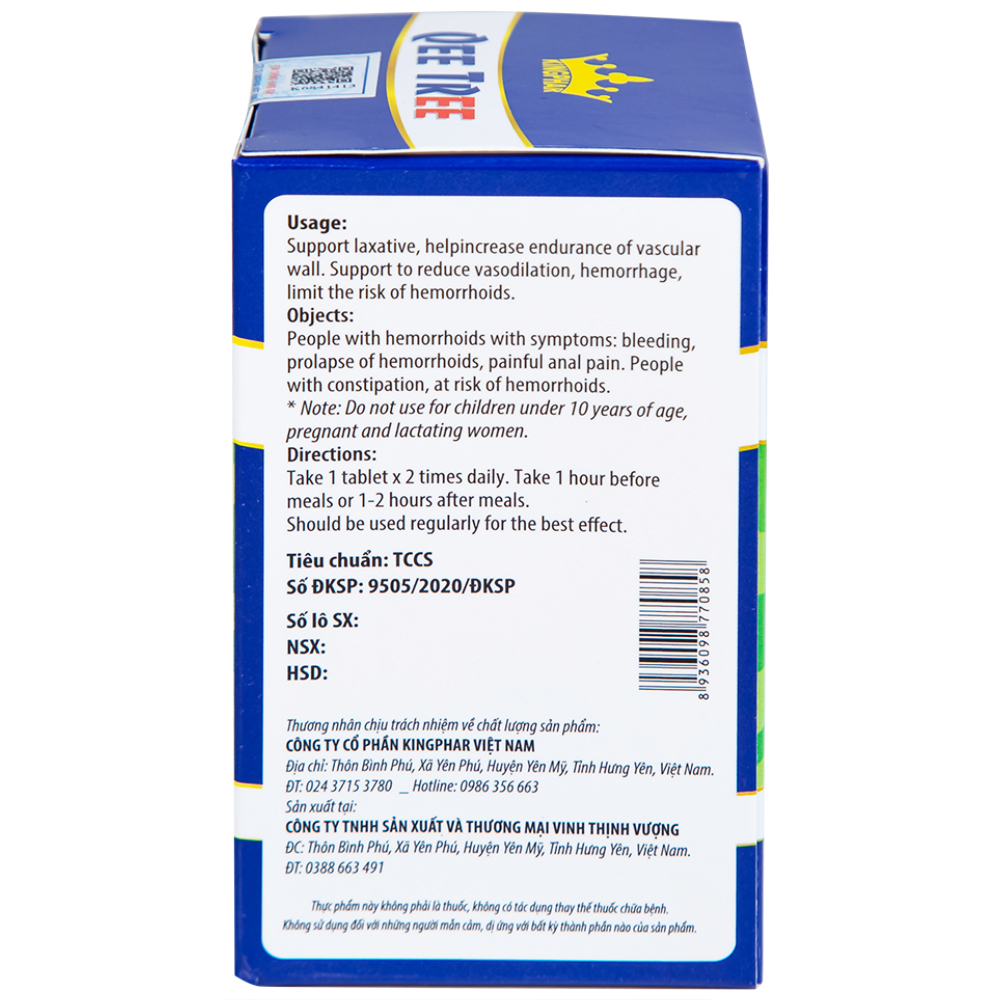Hình ảnh Viên uống Qee Tree Kingphar tăng độ bền thành mạch, nhuận tràng, chống táo bón (60 viên)