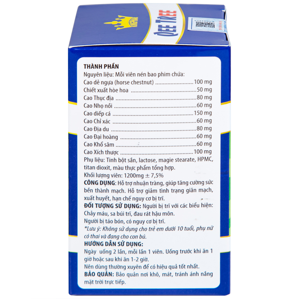 Hình ảnh Viên uống Qee Tree Kingphar tăng độ bền thành mạch, nhuận tràng, chống táo bón (60 viên)