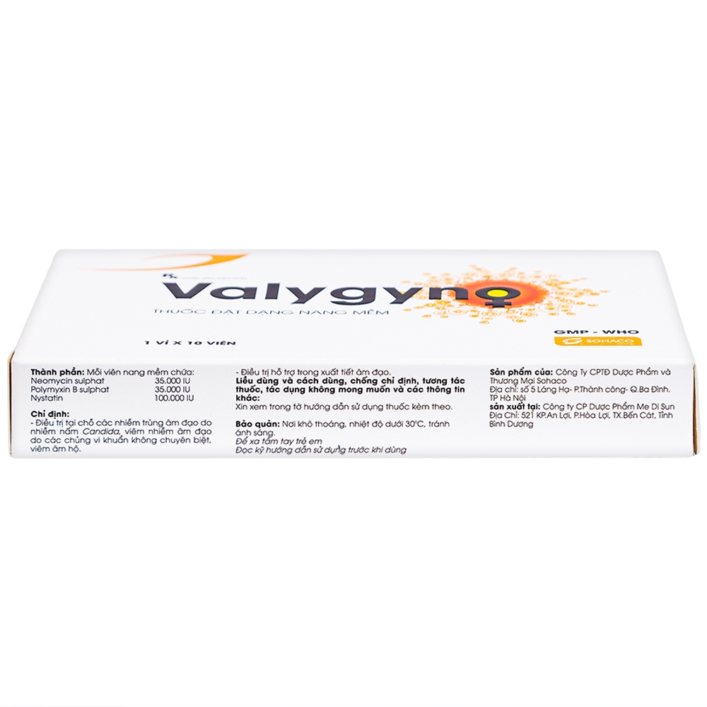 Hình ảnh Viên đặt âm đạo Valygyno Medisun hỗ trợ điều trị các bệnh lý viêm nhiễm phụ khoa (1 vỉ x 10 viên)