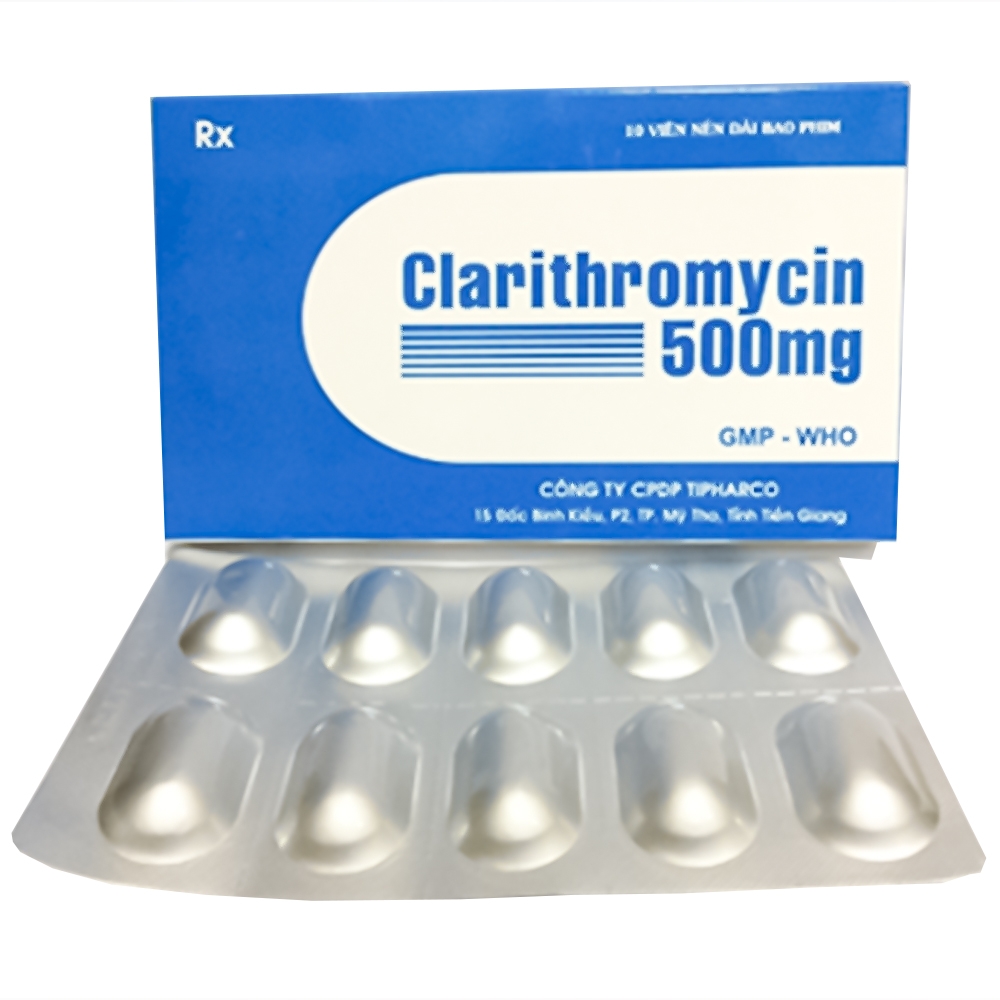 Hình ảnh Thuốc Clarithromycin 500mg Tipharco điều trị nhiễm trùng (10 viên)