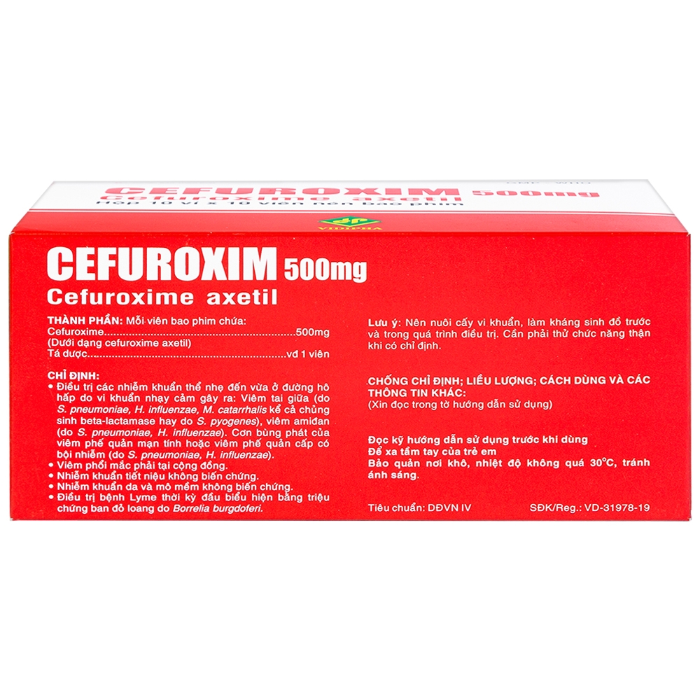 Hình ảnh Thuốc Cefuroxim 500mg Vidipha điều trị nhiễm khuẩn (10 vỉ x 10 viên)