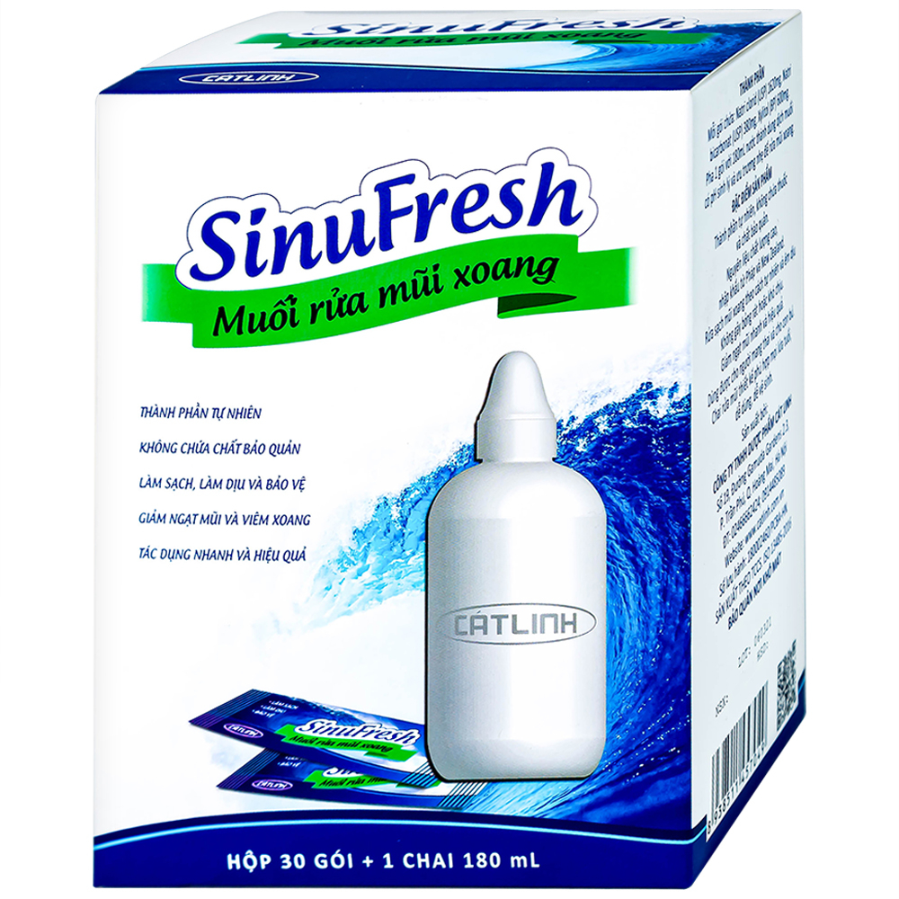 Hình ảnh Muối rửa mũi xoang SinuFresh Cát Linh dùng cho khô mũi, ngạt mũi, chảy nước mũi (30 gói + 1 chai 180ml)