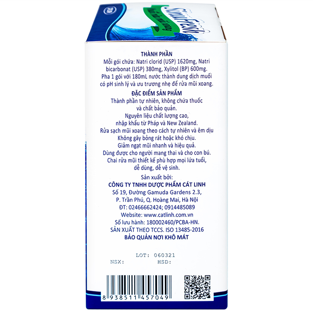 Hình ảnh Muối rửa mũi xoang SinuFresh Cát Linh dùng cho khô mũi, ngạt mũi, chảy nước mũi (30 gói + 1 chai 180ml)