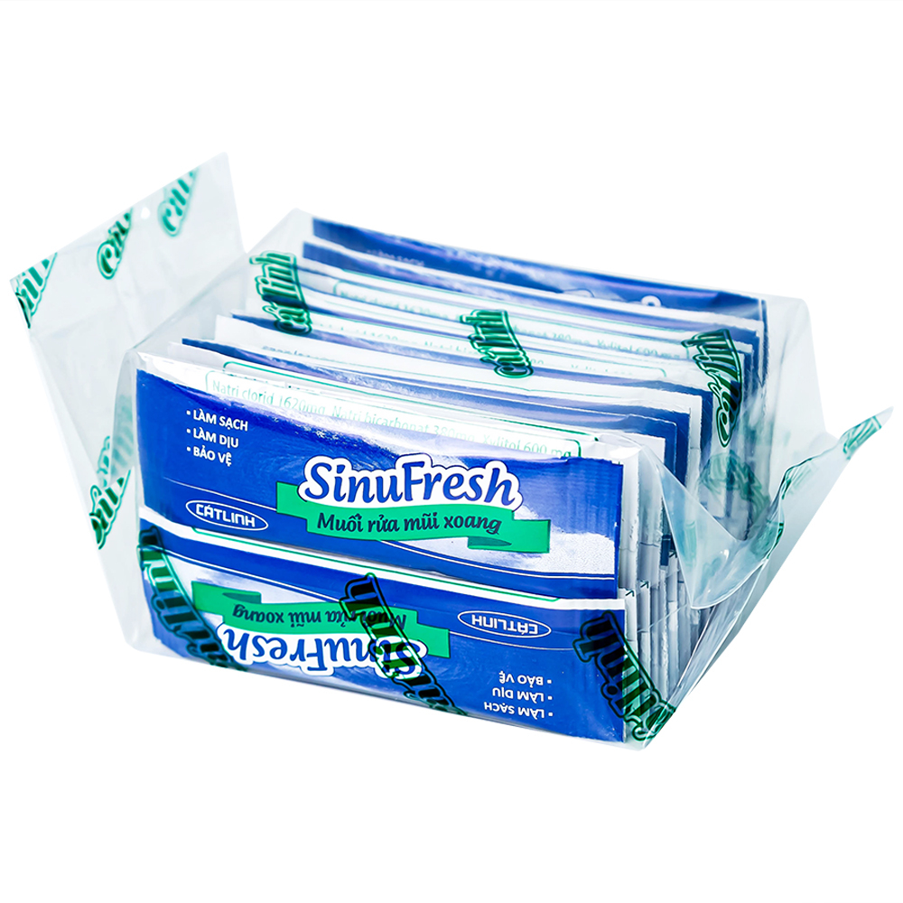 Hình ảnh Muối rửa mũi xoang SinuFresh Cát Linh dùng cho khô mũi, ngạt mũi, chảy nước mũi (30 gói + 1 chai 180ml)