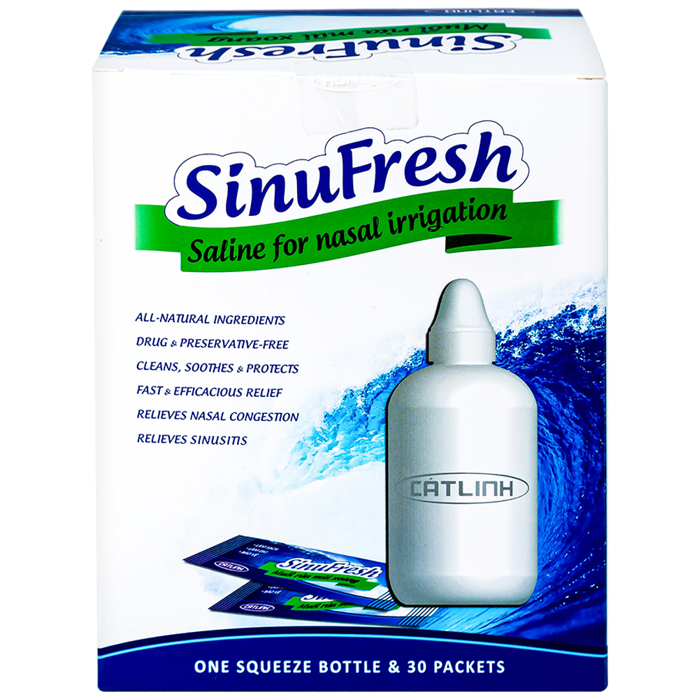 Hình ảnh Muối rửa mũi xoang SinuFresh Cát Linh dùng cho khô mũi, ngạt mũi, chảy nước mũi (30 gói + 1 chai 180ml)