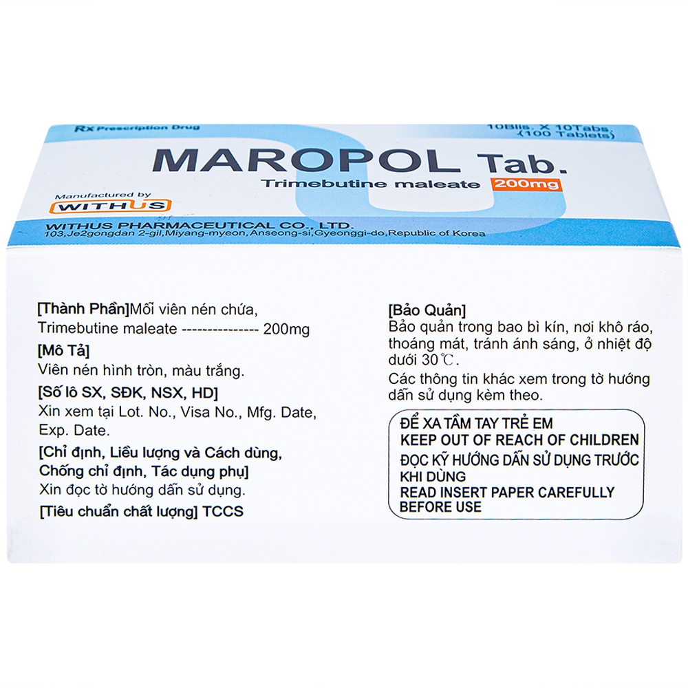 Hình ảnh Viên nén Maropol 200mg Withus Pharma điều trị đau do rối loạn chức năng ống tiêu hóa (10 vỉ x 10 viên)