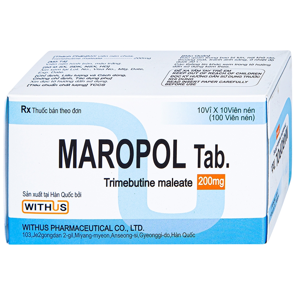Hình ảnh Viên nén Maropol 200mg Withus Pharma điều trị đau do rối loạn chức năng ống tiêu hóa (10 vỉ x 10 viên)
