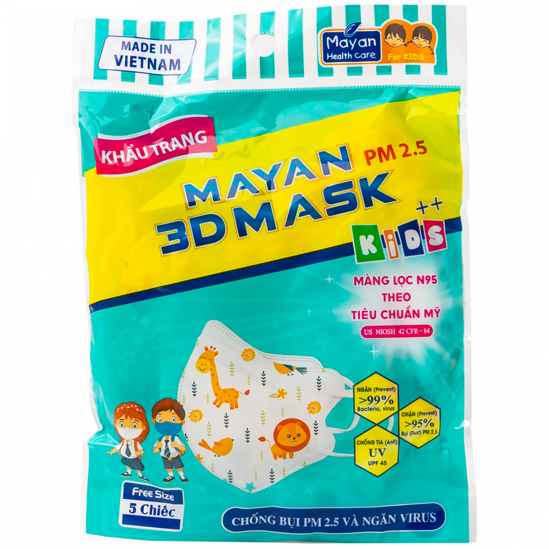 Hình ảnh Khẩu trang Mayan 3D Mask Kids PM2.5 chống bụi PM2.5 và ngăn virus (5 cái)