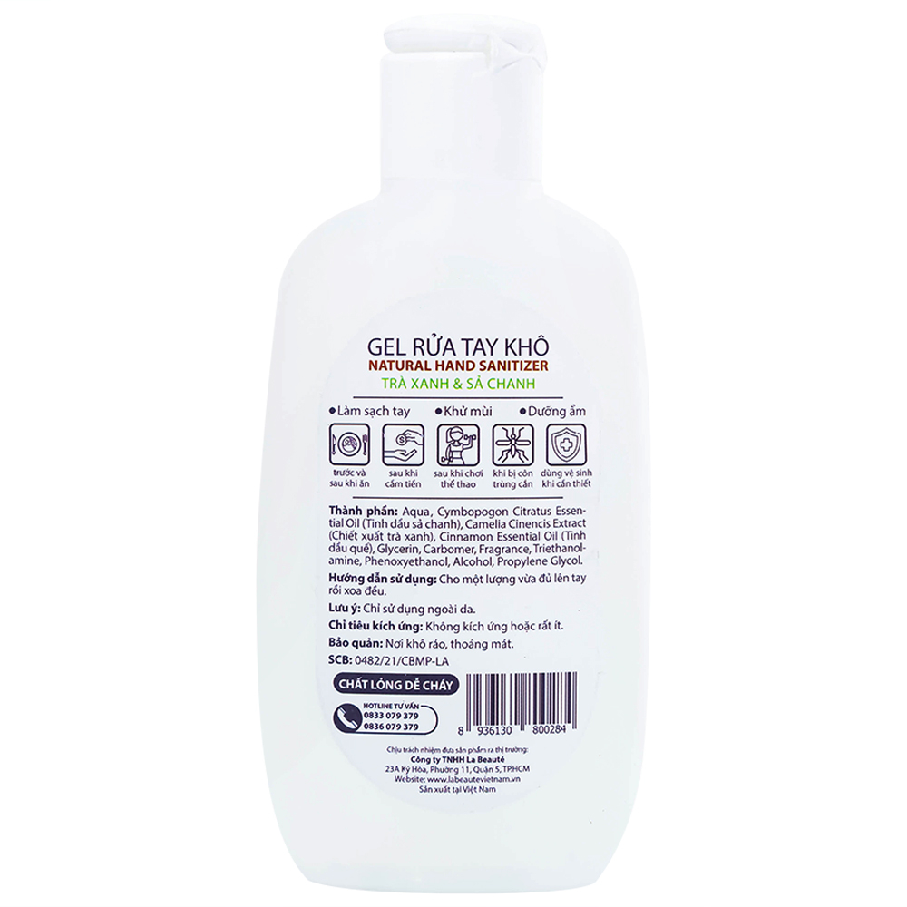 Hình ảnh Gel rửa tay khô Natural Hand Sanitizer trà xanh và sả chanh làm sạch tay, khử mùi, dưỡng ẩm (120ml)