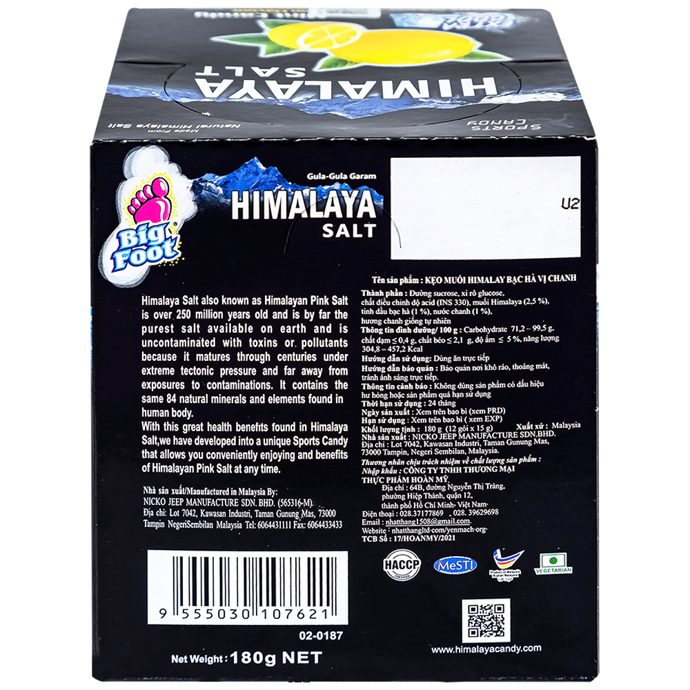 Hình ảnh Kẹo chanh muối Himalaya vị bạc hà bổ sung dinh dưỡng, năng lượng và các Vitamin C (12 gói x 15g)