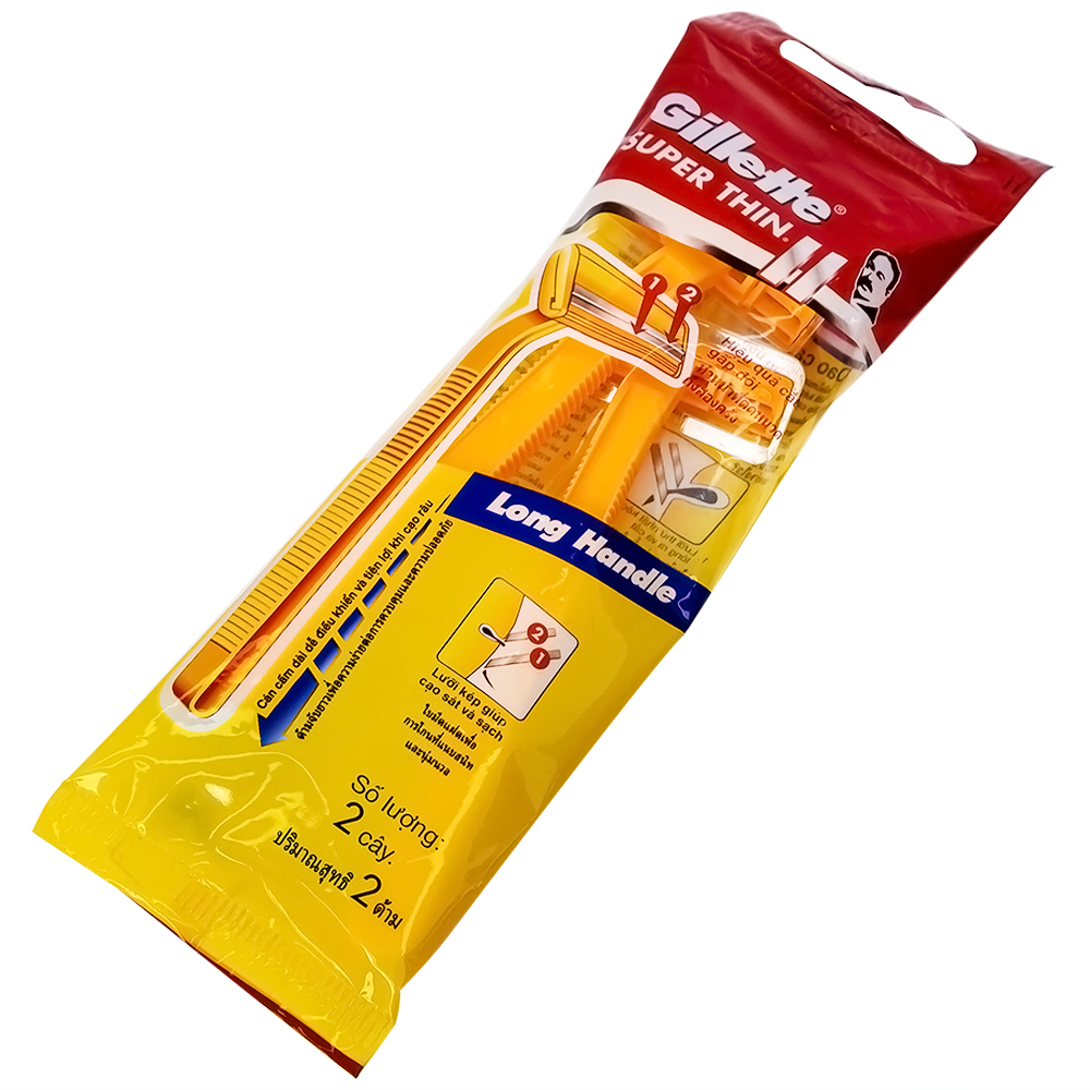 Hình ảnh Dao cạo râu cán vàng Gillette Super Thin cạo sát, giảm khả năng trầy xước (2 cái)