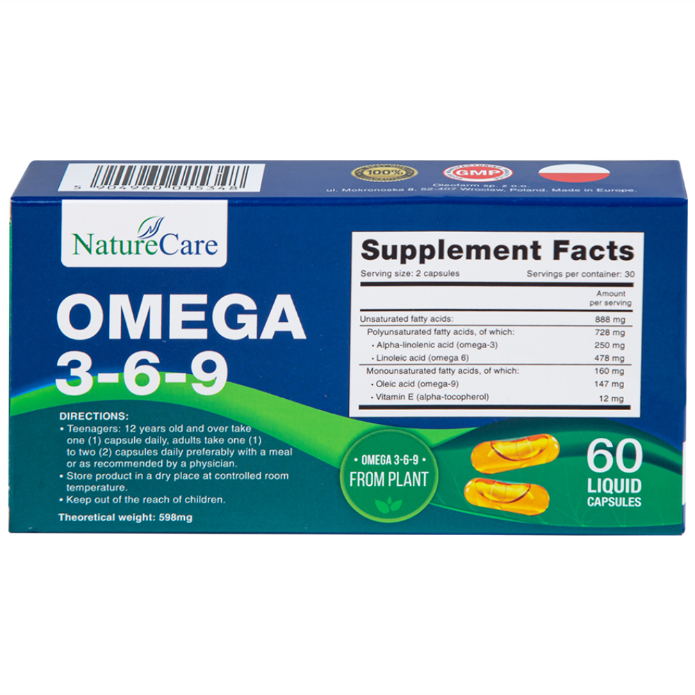 Hình ảnh Viên uống Omega 3-6-9 NatureCare giảm nguy cơ xơ vữa động mạch, bảo vệ sức khỏe tim mạch (3 vỉ x 20 viên)