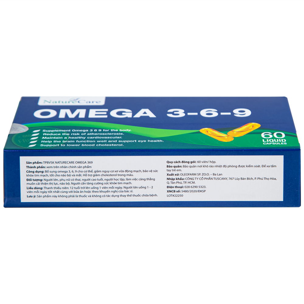 Hình ảnh Viên uống Omega 3-6-9 NatureCare giảm nguy cơ xơ vữa động mạch, bảo vệ sức khỏe tim mạch (3 vỉ x 20 viên)